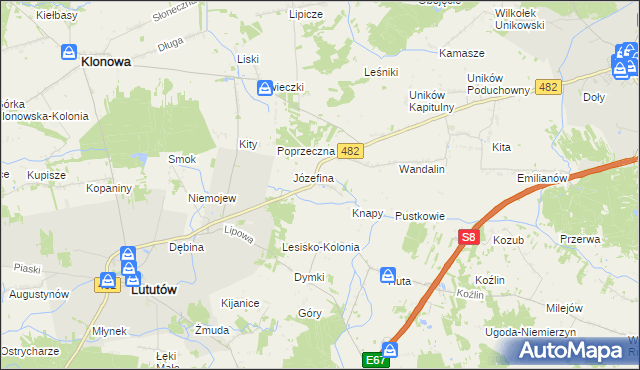 mapa Kluski gmina Lututów, Kluski gmina Lututów na mapie Targeo