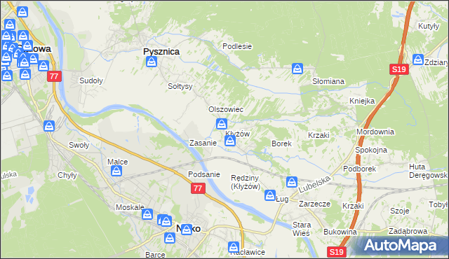 mapa Kłyżów, Kłyżów na mapie Targeo