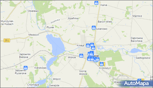 mapa Knieja gmina Barcin, Knieja gmina Barcin na mapie Targeo