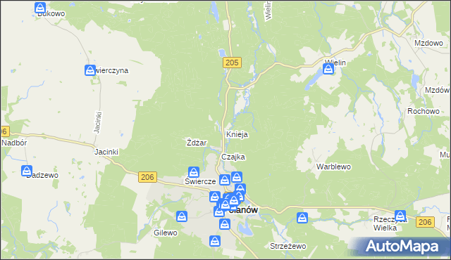 mapa Knieja gmina Polanów, Knieja gmina Polanów na mapie Targeo