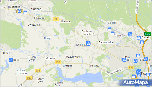 mapa Kobielice gmina Suszec, Kobielice gmina Suszec na mapie Targeo