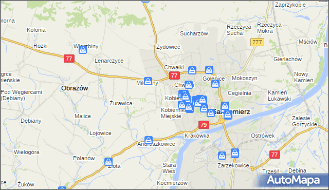 mapa Kobierniki gmina Samborzec, Kobierniki gmina Samborzec na mapie Targeo