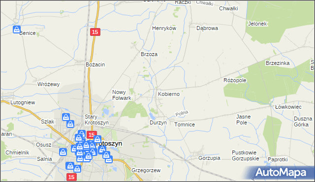 mapa Kobierno gmina Krotoszyn, Kobierno gmina Krotoszyn na mapie Targeo