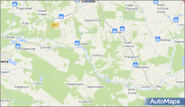 mapa Kobusy gmina Sobolew, Kobusy gmina Sobolew na mapie Targeo