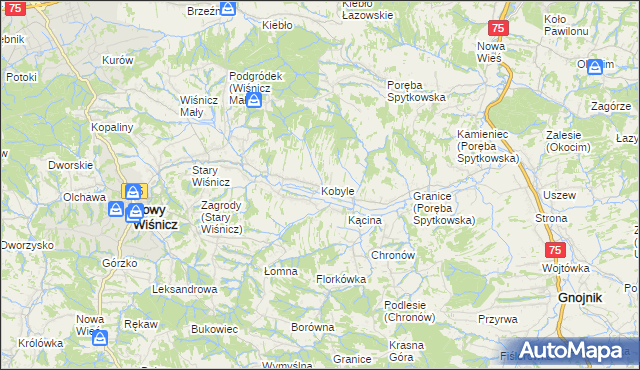 mapa Kobyle gmina Nowy Wiśnicz, Kobyle gmina Nowy Wiśnicz na mapie Targeo