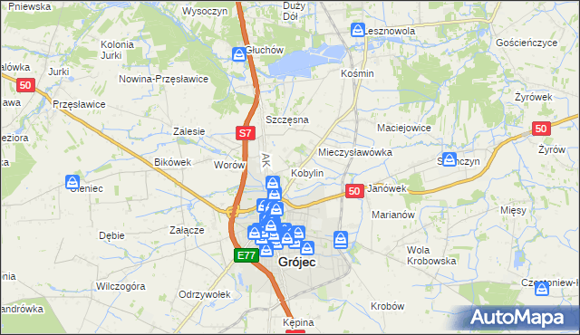 mapa Kobylin gmina Grójec, Kobylin gmina Grójec na mapie Targeo
