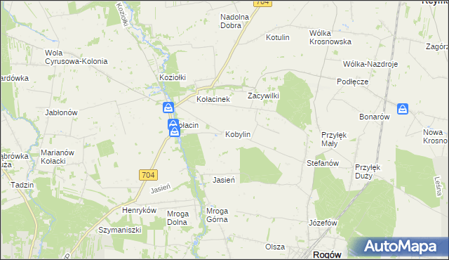 mapa Kobylin gmina Rogów, Kobylin gmina Rogów na mapie Targeo