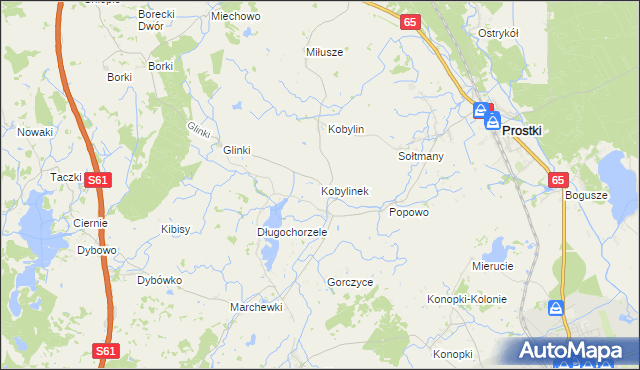 mapa Kobylinek gmina Prostki, Kobylinek gmina Prostki na mapie Targeo