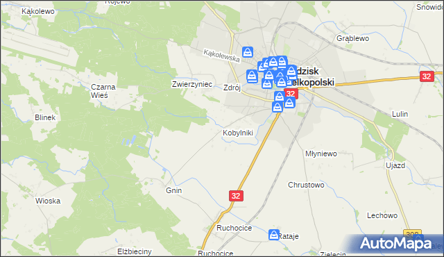 mapa Kobylniki gmina Grodzisk Wielkopolski, Kobylniki gmina Grodzisk Wielkopolski na mapie Targeo