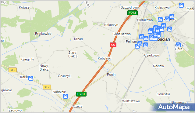 mapa Kobylniki gmina Kościan, Kobylniki gmina Kościan na mapie Targeo