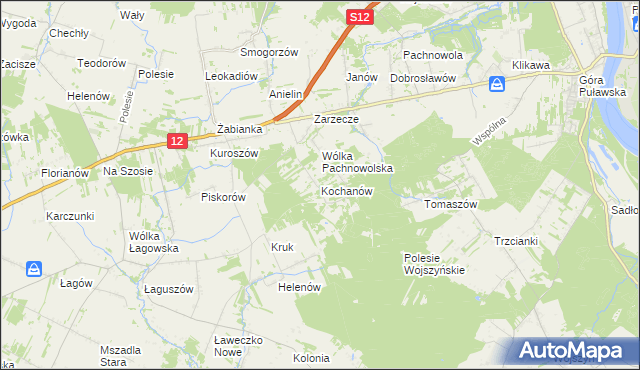 mapa Kochanów gmina Puławy, Kochanów gmina Puławy na mapie Targeo