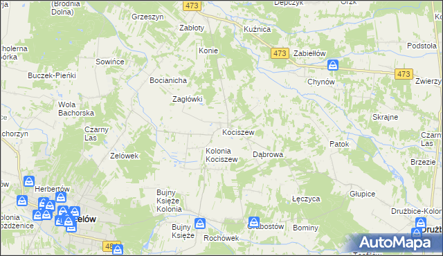 mapa Kociszew gmina Zelów, Kociszew gmina Zelów na mapie Targeo