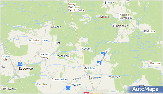 mapa Kocury gmina Dobrodzień, Kocury gmina Dobrodzień na mapie Targeo