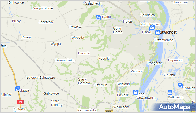 mapa Kogutki, Kogutki na mapie Targeo