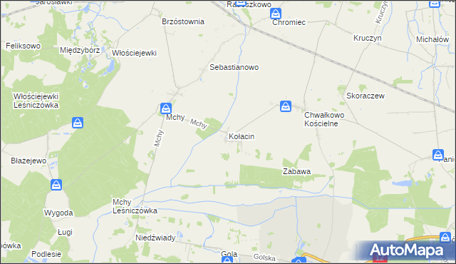 mapa Kołacin gmina Książ Wielkopolski, Kołacin gmina Książ Wielkopolski na mapie Targeo