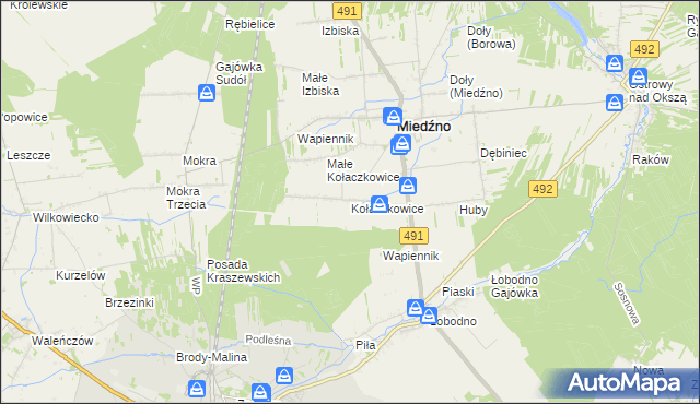 mapa Kołaczkowice gmina Miedźno, Kołaczkowice gmina Miedźno na mapie Targeo