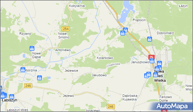 mapa Kolankowo gmina Nowa Wieś Wielka, Kolankowo gmina Nowa Wieś Wielka na mapie Targeo