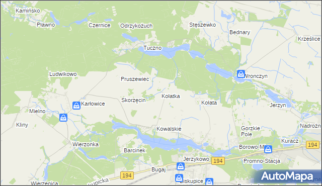 mapa Kołatka gmina Pobiedziska, Kołatka gmina Pobiedziska na mapie Targeo