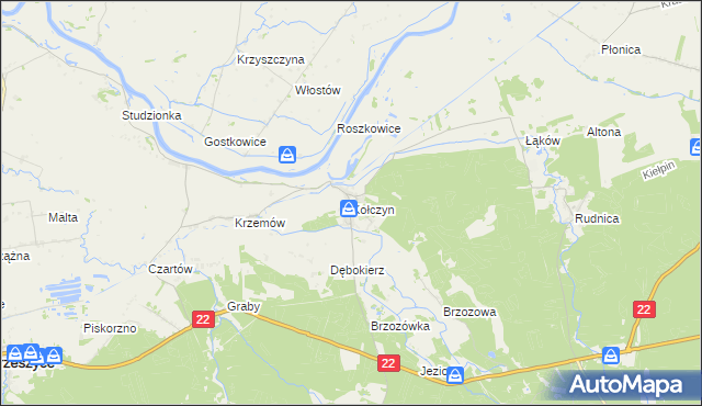 mapa Kołczyn gmina Krzeszyce, Kołczyn gmina Krzeszyce na mapie Targeo