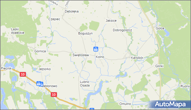 mapa Kolno gmina Wałcz, Kolno gmina Wałcz na mapie Targeo