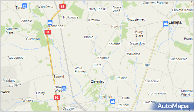 mapa Kołomia gmina Nowe Ostrowy, Kołomia gmina Nowe Ostrowy na mapie Targeo
