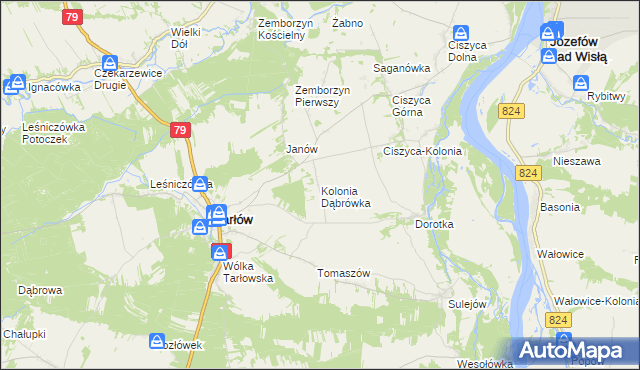 mapa Kolonia Dąbrówka gmina Tarłów, Kolonia Dąbrówka gmina Tarłów na mapie Targeo