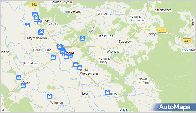 mapa Kolonia Obory, Kolonia Obory na mapie Targeo