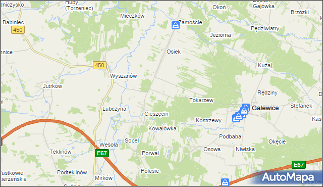 mapa Kolonia Osiek gmina Galewice, Kolonia Osiek gmina Galewice na mapie Targeo