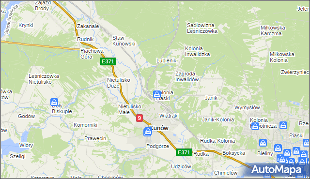 mapa Kolonia Piaski gmina Kunów, Kolonia Piaski gmina Kunów na mapie Targeo