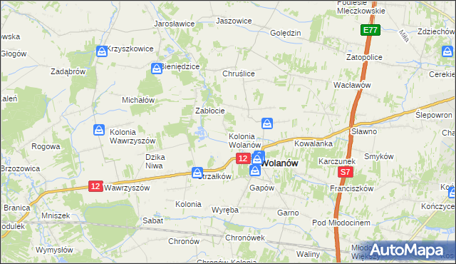 mapa Kolonia Wolanów, Kolonia Wolanów na mapie Targeo