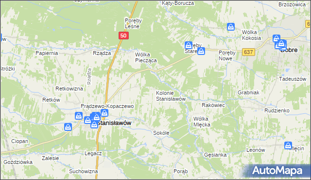 mapa Kolonie Stanisławów, Kolonie Stanisławów na mapie Targeo