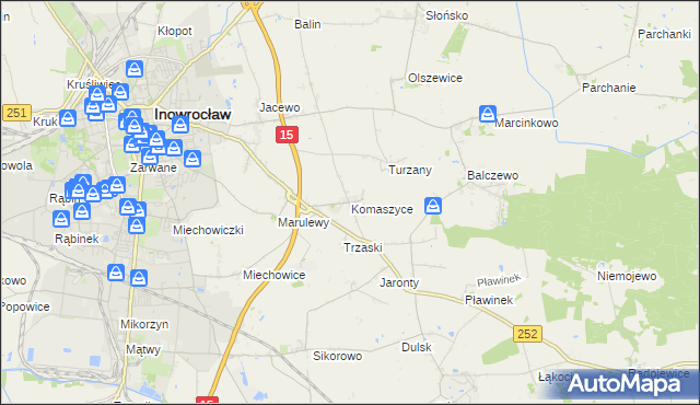 mapa Komaszyce gmina Inowrocław, Komaszyce gmina Inowrocław na mapie Targeo