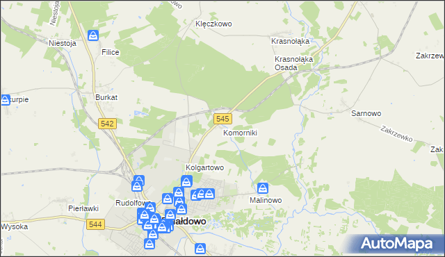 mapa Komorniki gmina Działdowo, Komorniki gmina Działdowo na mapie Targeo