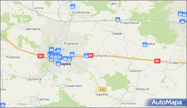 mapa Komorniki gmina Środa Śląska, Komorniki gmina Środa Śląska na mapie Targeo