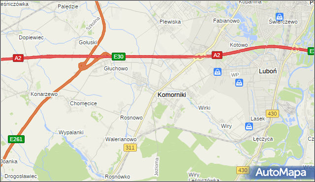 mapa Komorniki powiat poznański, Komorniki powiat poznański na mapie Targeo