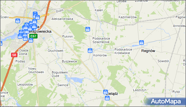 mapa Komorów gmina Cielądz, Komorów gmina Cielądz na mapie Targeo