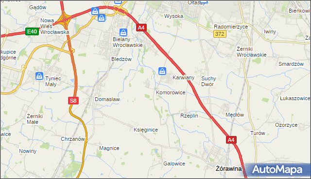 mapa Komorowice gmina Żórawina, Komorowice gmina Żórawina na mapie Targeo