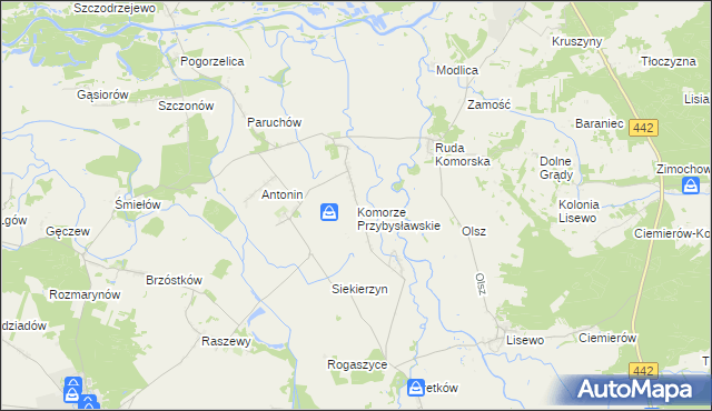 mapa Komorze Przybysławskie, Komorze Przybysławskie na mapie Targeo