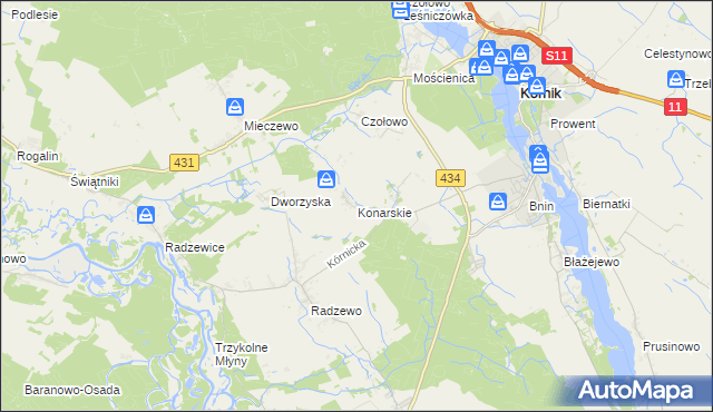 mapa Konarskie gmina Kórnik, Konarskie gmina Kórnik na mapie Targeo