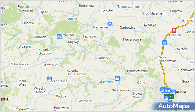 mapa Konary gmina Klimontów, Konary gmina Klimontów na mapie Targeo