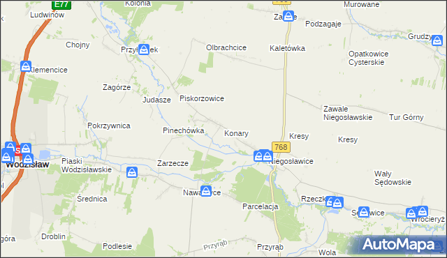 mapa Konary gmina Wodzisław, Konary gmina Wodzisław na mapie Targeo