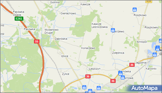 mapa Konarzewo gmina Rawicz, Konarzewo gmina Rawicz na mapie Targeo