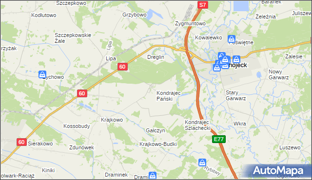 mapa Kondrajec Pański, Kondrajec Pański na mapie Targeo
