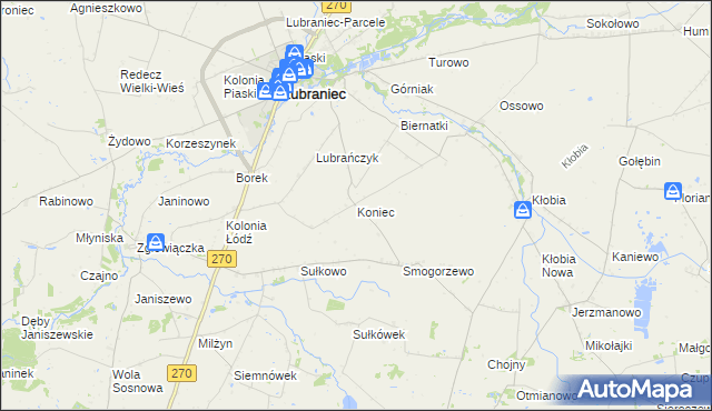 mapa Koniec gmina Lubraniec, Koniec gmina Lubraniec na mapie Targeo