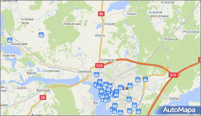 mapa Konieczki gmina Ełk, Konieczki gmina Ełk na mapie Targeo