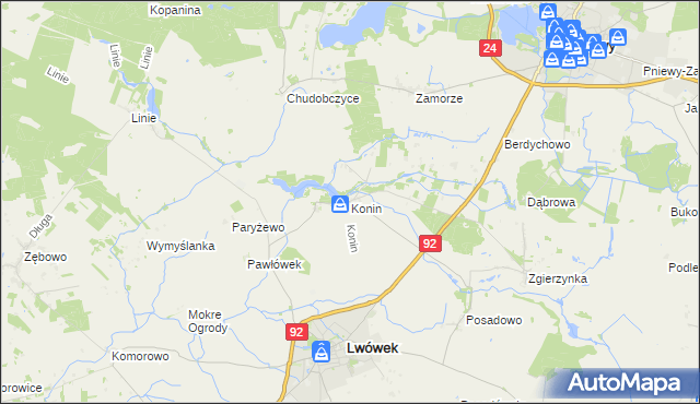 mapa Konin gmina Lwówek, Konin gmina Lwówek na mapie Targeo