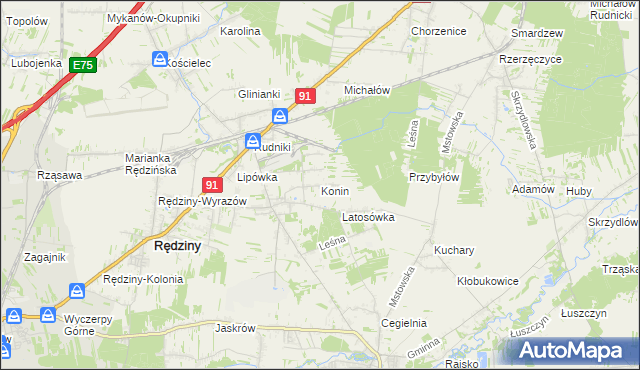 mapa Konin gmina Rędziny, Konin gmina Rędziny na mapie Targeo