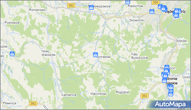 mapa Konradów gmina Lądek-Zdrój, Konradów gmina Lądek-Zdrój na mapie Targeo