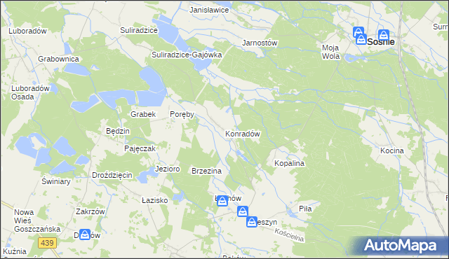 mapa Konradów gmina Sośnie, Konradów gmina Sośnie na mapie Targeo