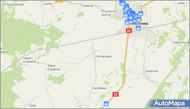 mapa Konradowo gmina Wschowa, Konradowo gmina Wschowa na mapie Targeo